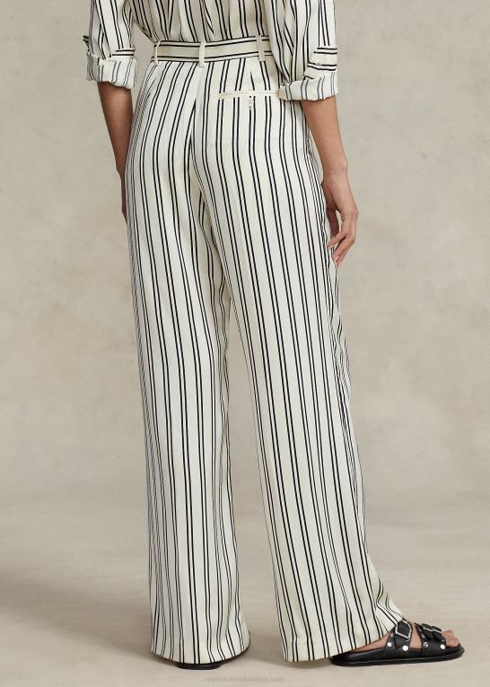 sort/creme stribe Kvinder Ralph Lauren stribet satin bukser med brede ben Z426B2952