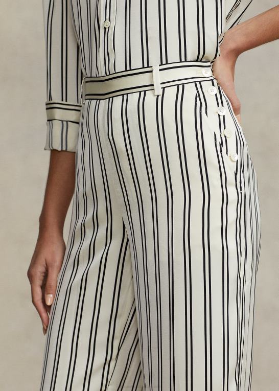 sort/creme stribe Kvinder Ralph Lauren stribet satin bukser med brede ben Z426B2952