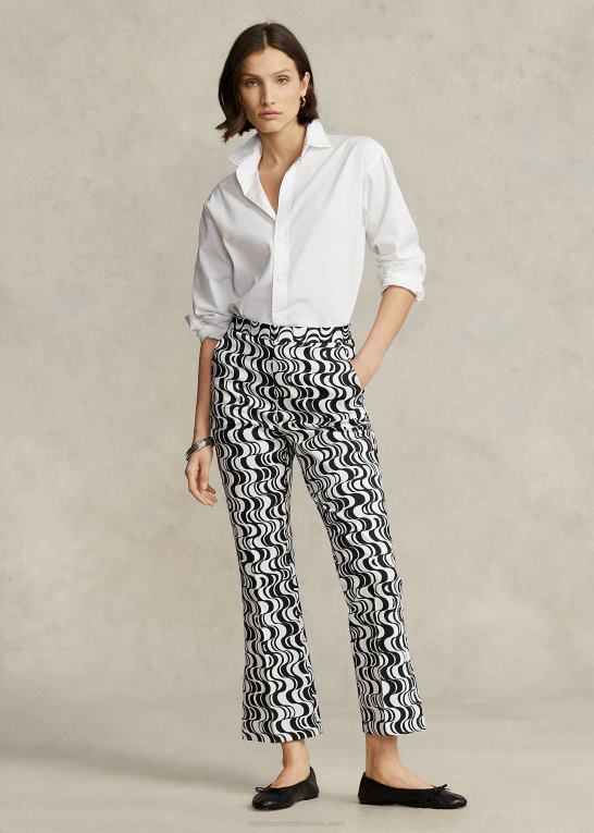 sort/hvid hvirvel Kvinder Ralph Lauren grafisk motiv satin kick-flare bukser Z426B2977