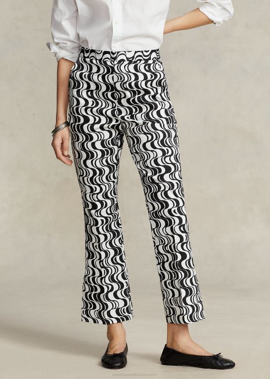 sort/hvid hvirvel Kvinder Ralph Lauren grafisk motiv satin kick-flare bukser Z426B2977
