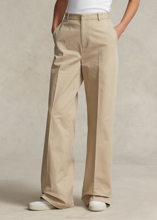 tan Kvinder Ralph Lauren plisseret stretch twill bukser med brede ben Z426B3176