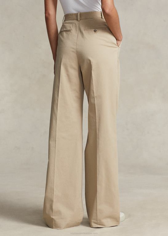 tan Kvinder Ralph Lauren plisseret stretch twill bukser med brede ben Z426B3176