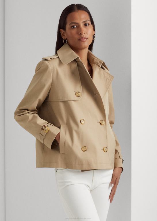 birkebrun Kvinder Ralph Lauren kort dobbeltradet trenchcoat Z426B4122