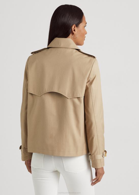 birkebrun Kvinder Ralph Lauren kort dobbeltradet trenchcoat Z426B4122