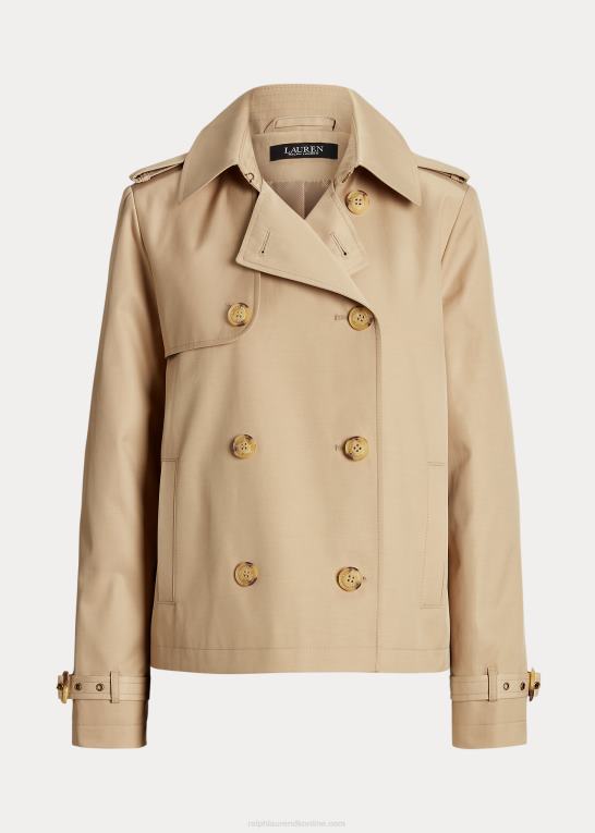 birkebrun Kvinder Ralph Lauren kort dobbeltradet trenchcoat Z426B4457
