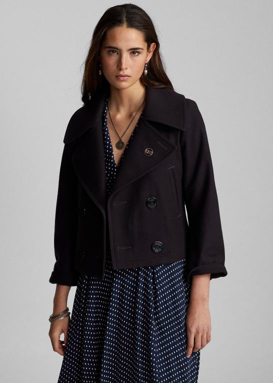 flåde Kvinder Ralph Lauren beskåret melton peacoat i uldblanding Z426B3672