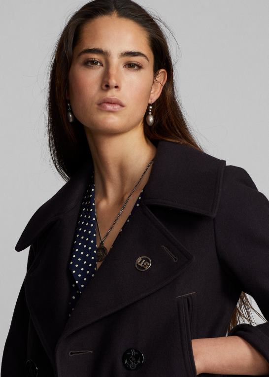 flåde Kvinder Ralph Lauren beskåret melton peacoat i uldblanding Z426B3672