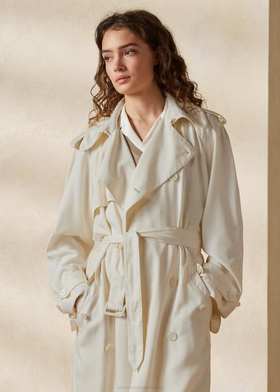 lux creme Kvinder Ralph Lauren baird vasket silke twill frakke Z426B3547