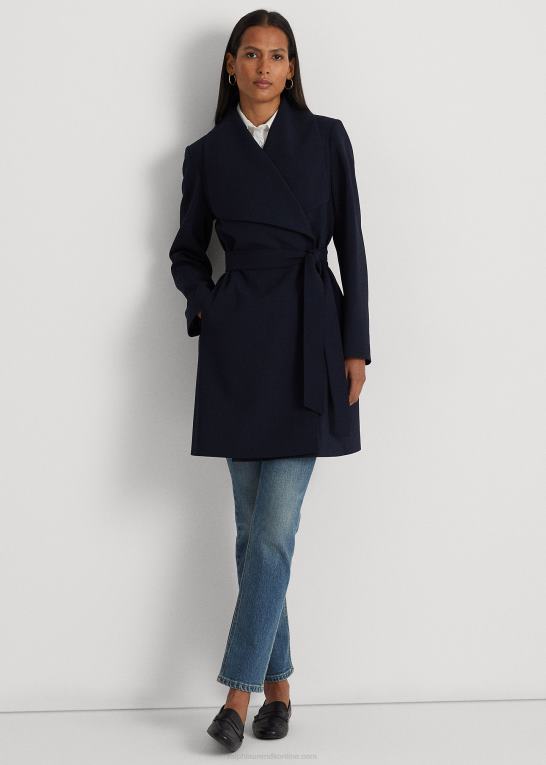 mørk flåde Kvinder Ralph Lauren crepe omslagsfrakke Z426B4124