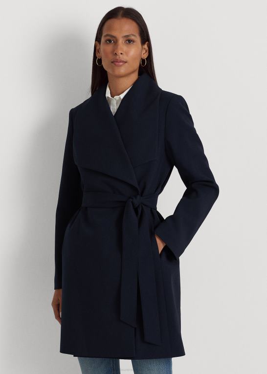 mørk flåde Kvinder Ralph Lauren crepe omslagsfrakke Z426B4124