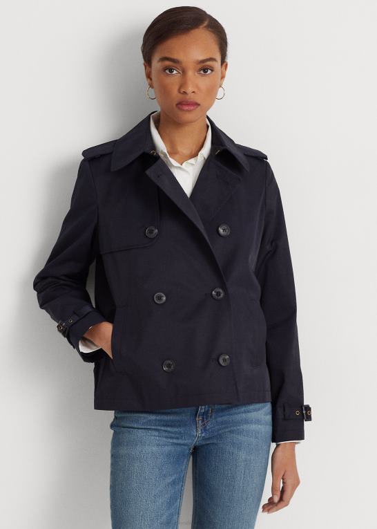 mørk flåde Kvinder Ralph Lauren kort dobbeltradet trenchcoat Z426B4123