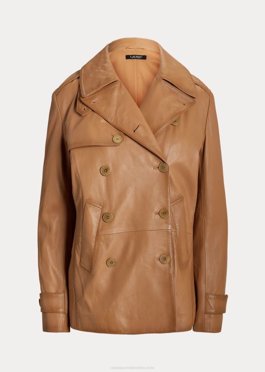 mørk kamel Kvinder Ralph Lauren dobbeltradet frakke i nappalæder Z426B9527