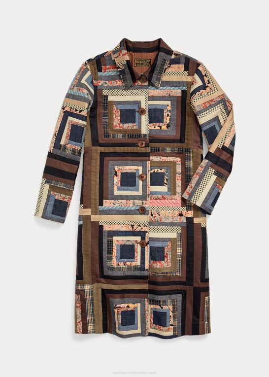 rød/tan multi Kvinder Ralph Lauren patchwork-frakke i begrænset oplag Z426B3656