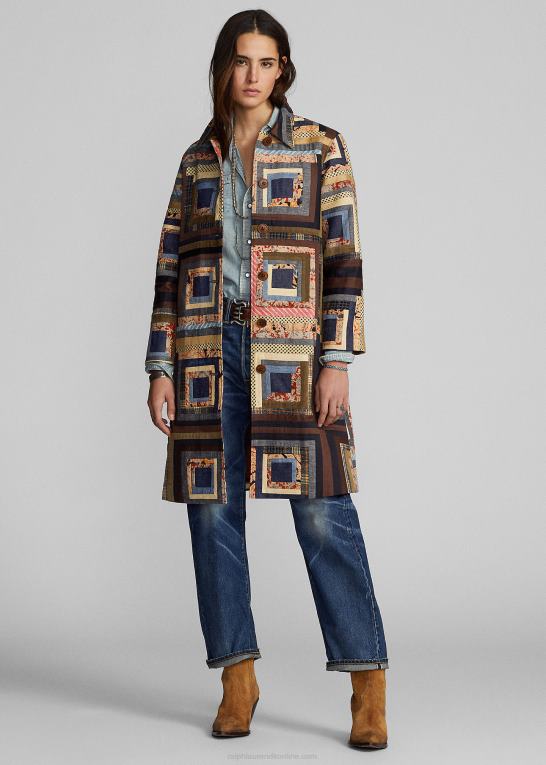 rød/tan multi Kvinder Ralph Lauren patchwork-frakke i begrænset oplag Z426B3656
