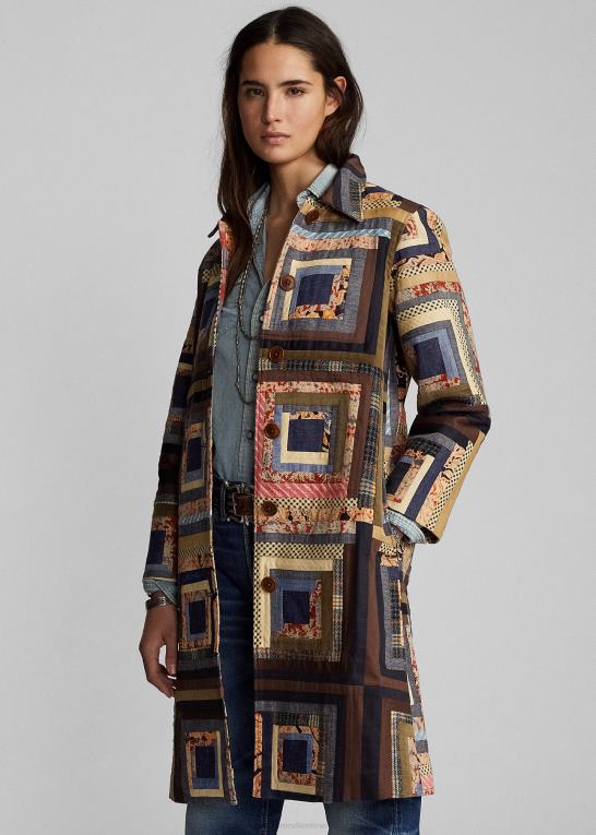 rød/tan multi Kvinder Ralph Lauren patchwork-frakke i begrænset oplag Z426B3656