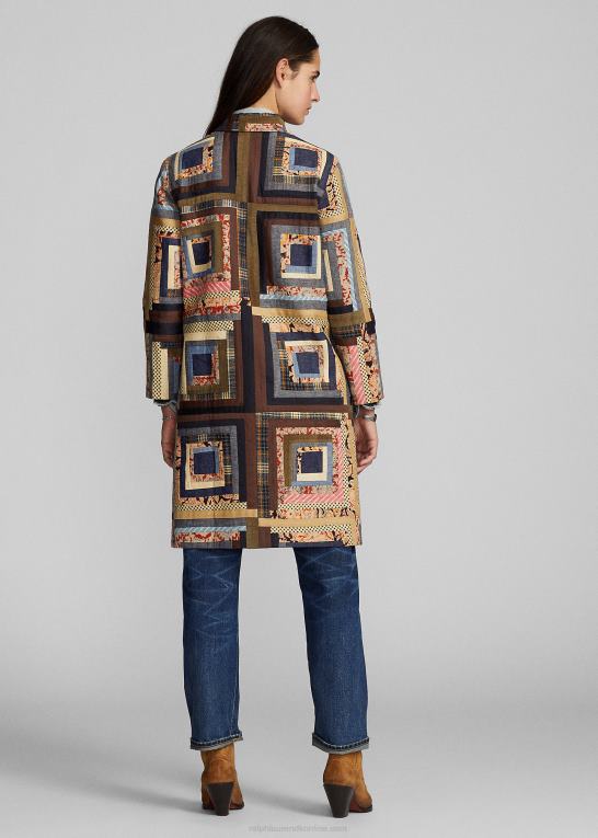 rød/tan multi Kvinder Ralph Lauren patchwork-frakke i begrænset oplag Z426B3656