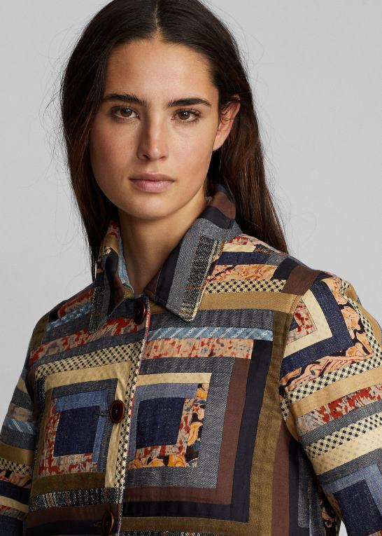 rød/tan multi Kvinder Ralph Lauren patchwork-frakke i begrænset oplag Z426B3656