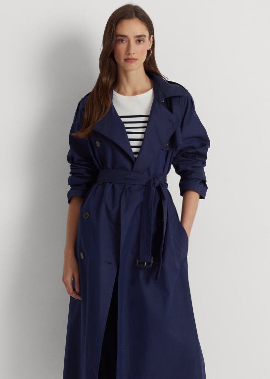 raffineret flåde Kvinder Ralph Lauren twill trenchcoat i bomuldsblanding Z426B4864