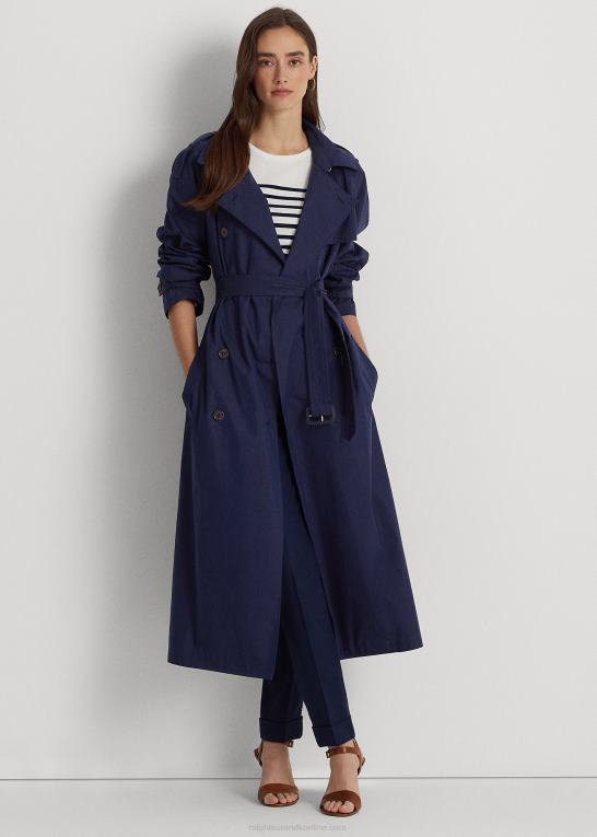 raffineret flåde Kvinder Ralph Lauren twill trenchcoat i bomuldsblanding Z426B9574