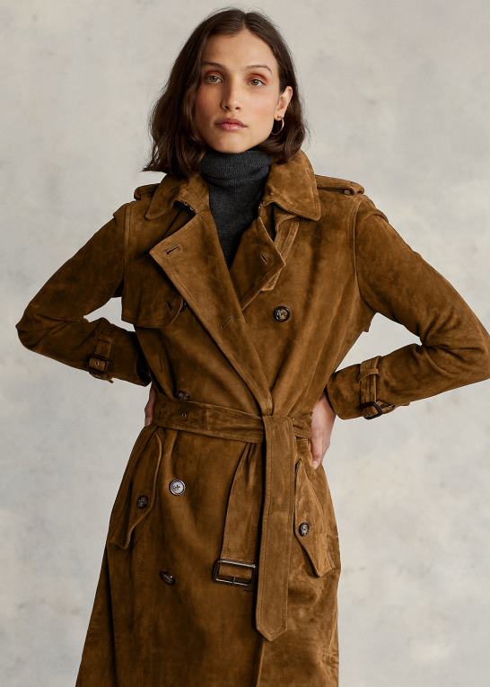 saksen brun Kvinder Ralph Lauren ruskind trenchcoat Z426B9259