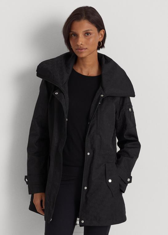 sort Kvinder Ralph Lauren monogram jacquard regnfrakke med hætte Z426B4125