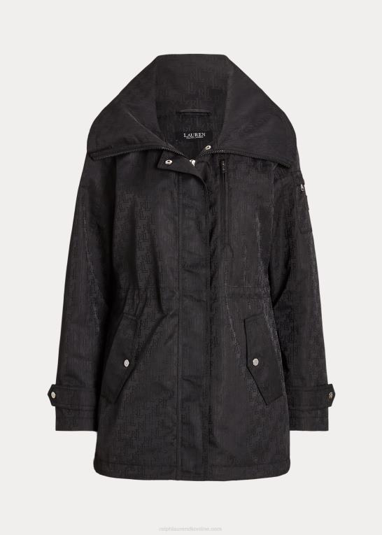 sort Kvinder Ralph Lauren monogram jacquard regnfrakke med hætte Z426B4125