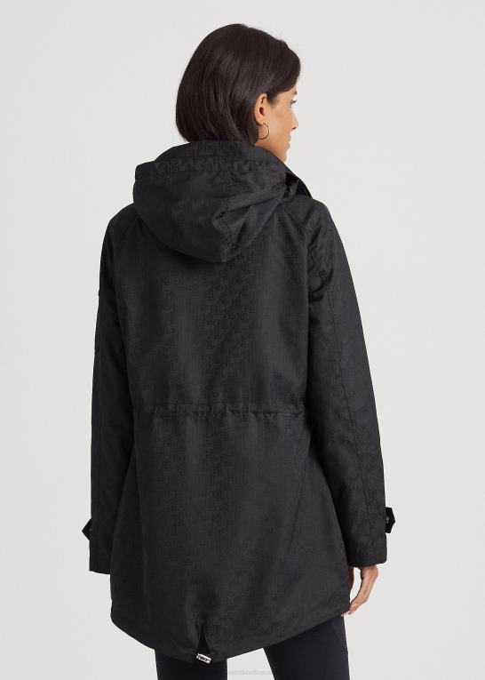 sort Kvinder Ralph Lauren monogram jacquard regnfrakke med hætte Z426B4125