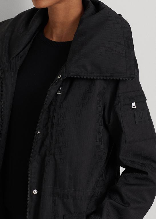 sort Kvinder Ralph Lauren monogram jacquard regnfrakke med hætte Z426B4125