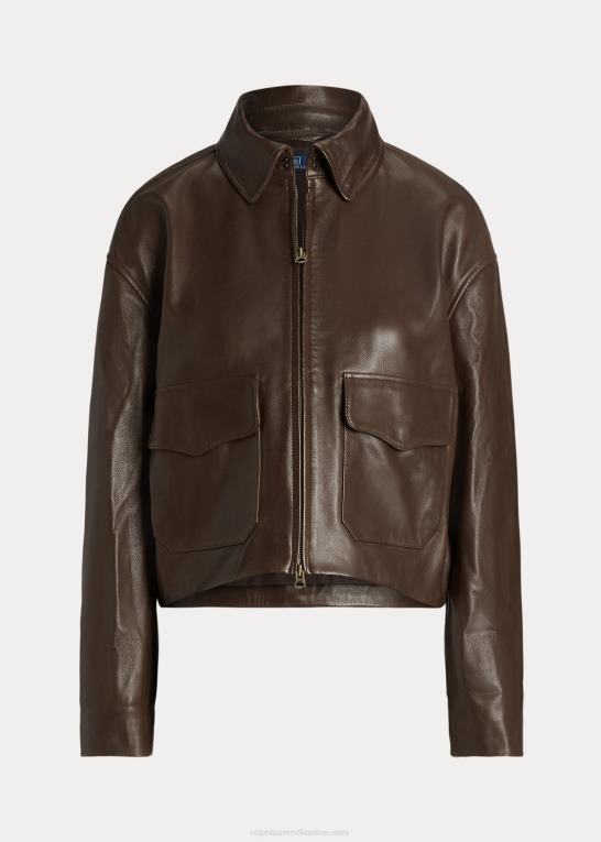 Brun Kvinder Ralph Lauren cropped bomberjakke i læder Z426B3221