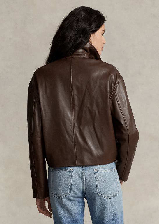 Brun Kvinder Ralph Lauren cropped bomberjakke i læder Z426B3221