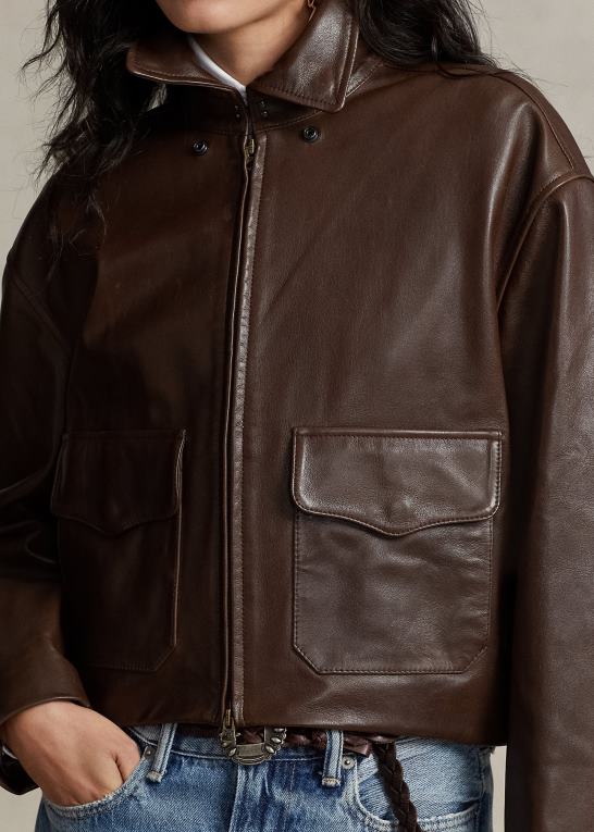 Brun Kvinder Ralph Lauren cropped bomberjakke i læder Z426B3221