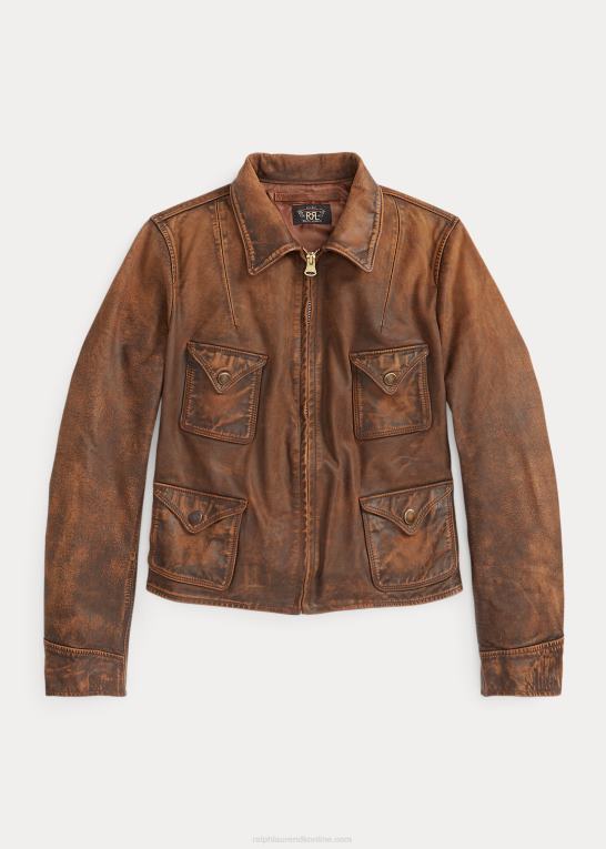 Brun Kvinder Ralph Lauren tætsiddende læderjakke Z426B3650