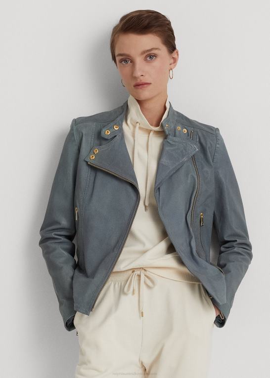 chambray blå Kvinder Ralph Lauren motojakke i poleret læder Z426B3968