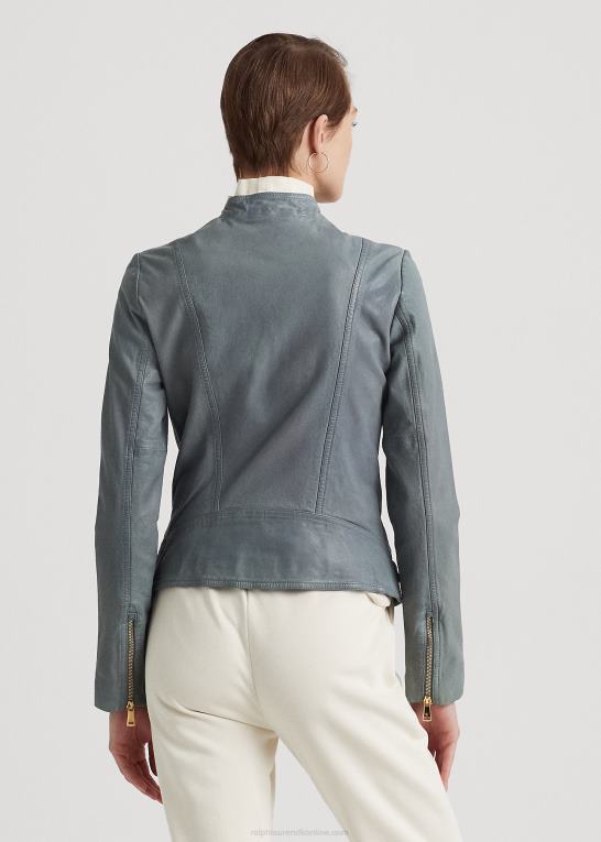 chambray blå Kvinder Ralph Lauren motojakke i poleret læder Z426B3968
