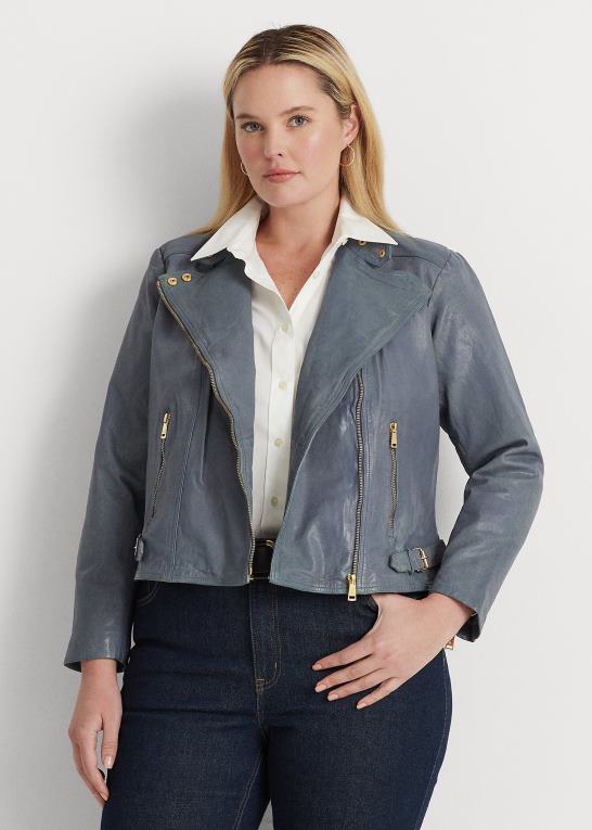 chambray blå Kvinder Ralph Lauren motojakke i poleret læder Z426B4617