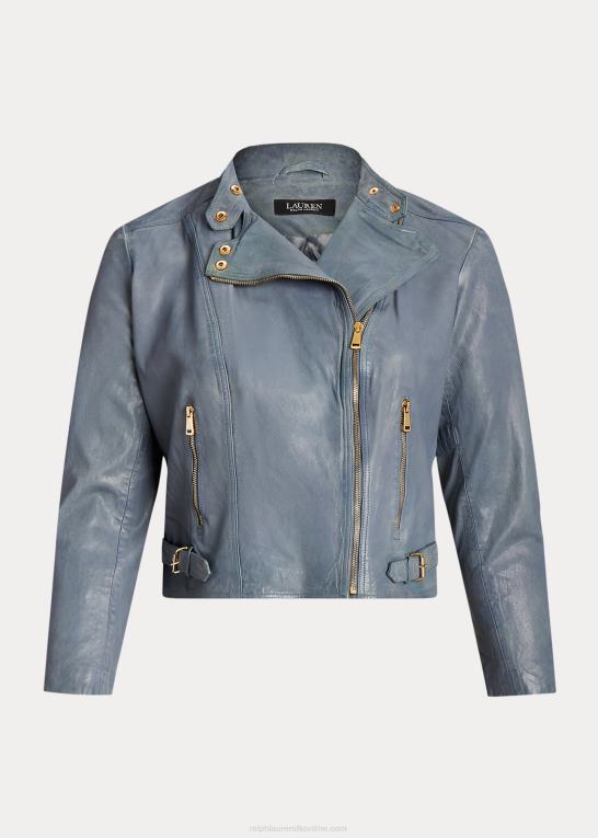 chambray blå Kvinder Ralph Lauren motojakke i poleret læder Z426B4617