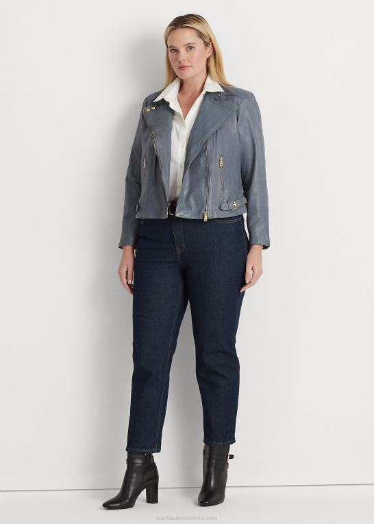 chambray blå Kvinder Ralph Lauren motojakke i poleret læder Z426B4617