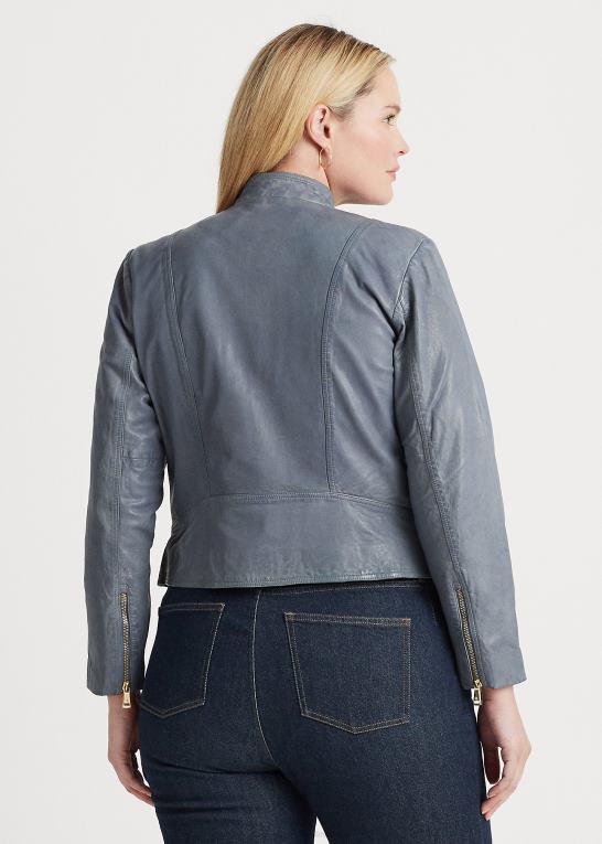 chambray blå Kvinder Ralph Lauren motojakke i poleret læder Z426B4617