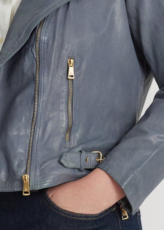 chambray blå Kvinder Ralph Lauren motojakke i poleret læder Z426B4617