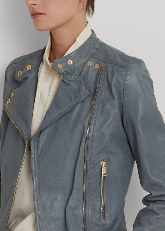 chambray blå Kvinder Ralph Lauren motojakke i poleret læder Z426B4831