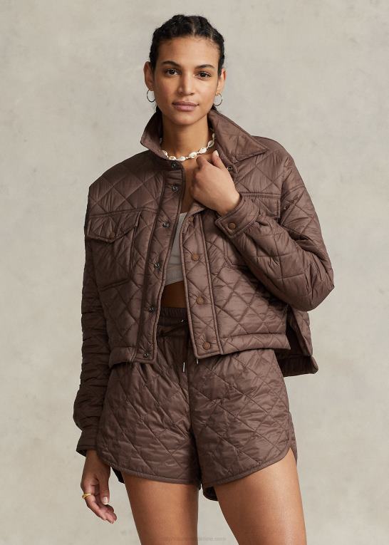 chokolade brun Kvinder Ralph Lauren vandafvisende cropped quiltet jakke Z426B3203