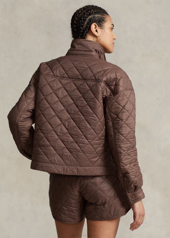 chokolade brun Kvinder Ralph Lauren vandafvisende cropped quiltet jakke Z426B3203