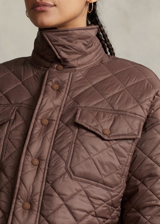 chokolade brun Kvinder Ralph Lauren vandafvisende cropped quiltet jakke Z426B3203