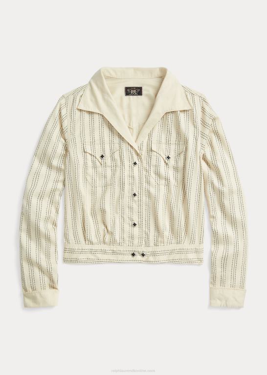 creme/sort Kvinder Ralph Lauren stribet satin westernjakke Z426B3634