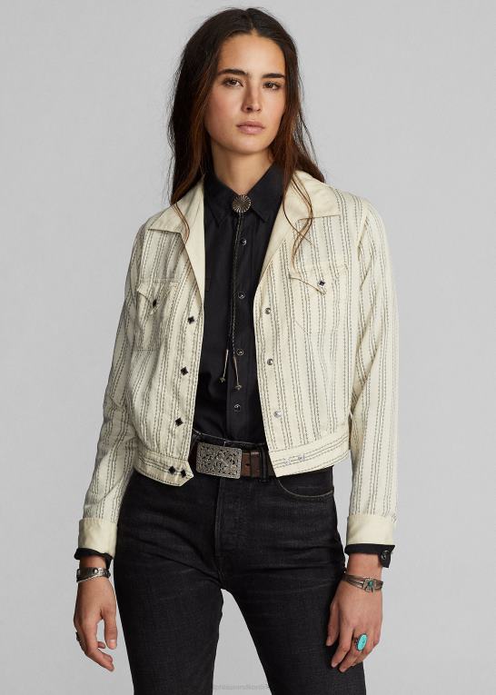 creme/sort Kvinder Ralph Lauren stribet satin westernjakke Z426B3634
