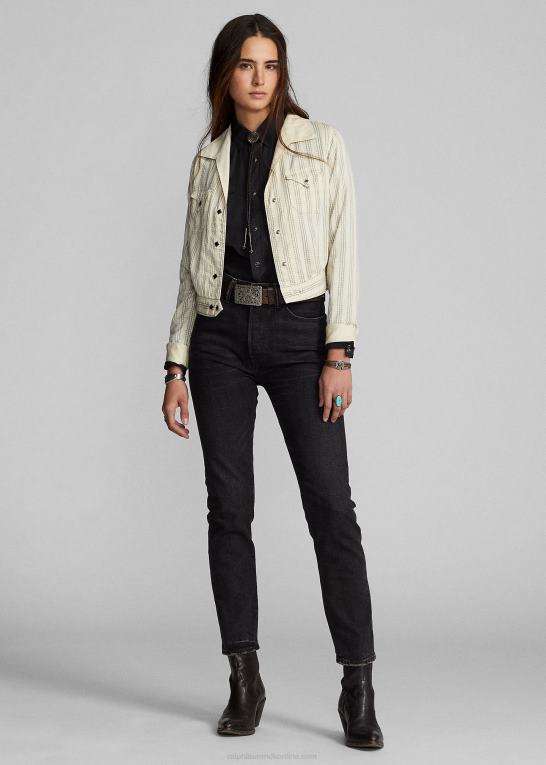 creme/sort Kvinder Ralph Lauren stribet satin westernjakke Z426B3634