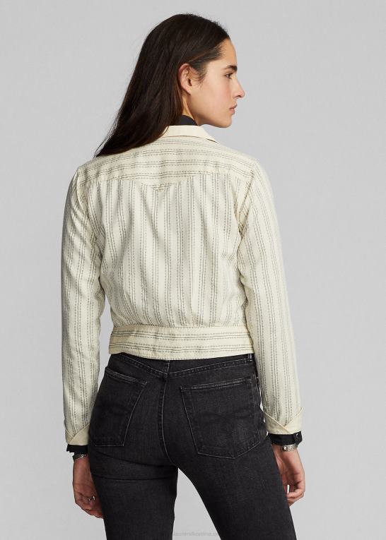 creme/sort Kvinder Ralph Lauren stribet satin westernjakke Z426B3634