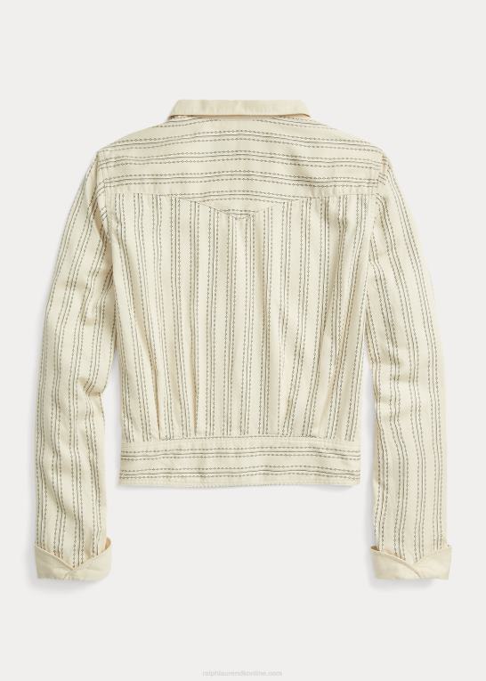 creme/sort Kvinder Ralph Lauren stribet satin westernjakke Z426B3634