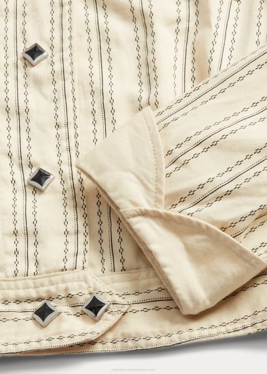 creme/sort Kvinder Ralph Lauren stribet satin westernjakke Z426B3634