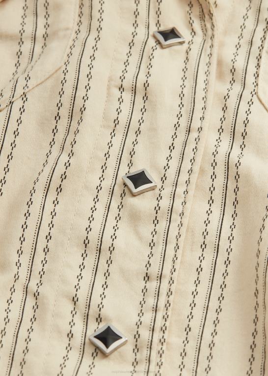 creme/sort Kvinder Ralph Lauren stribet satin westernjakke Z426B3634